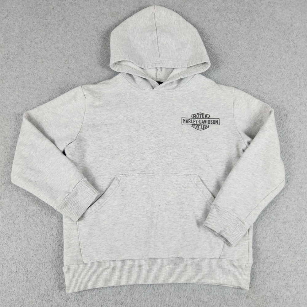 Harley-Davidson Motorcycle Hoodie Boys 8/10 Gray Graphic Streetwear Pullover